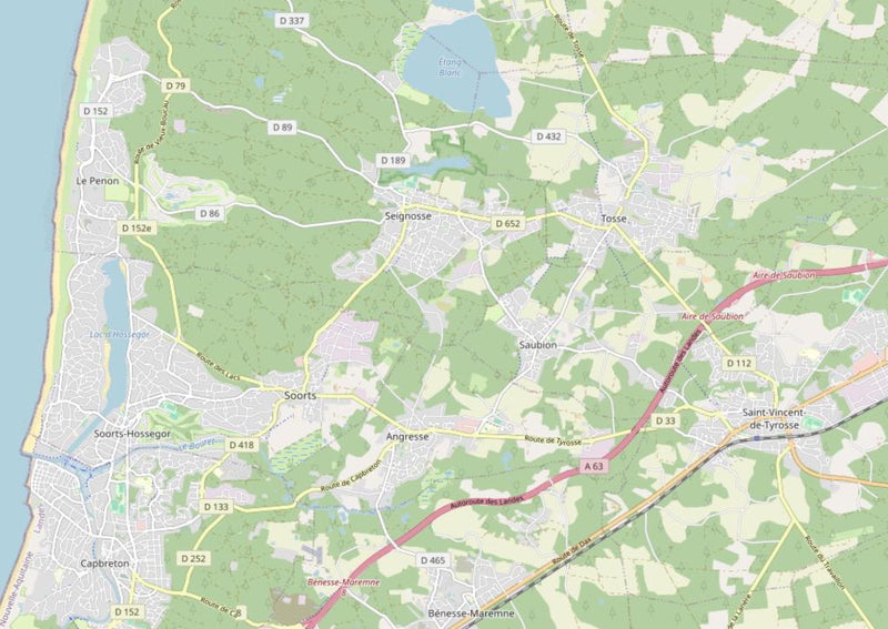 Carte du domaine entre Seignosse et Saubion, Landes (© OpenStreetMap)